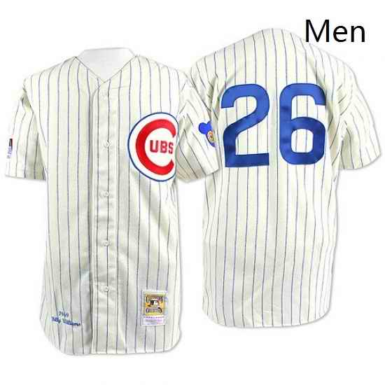 Mens Mitchell and Ness Chicago Cubs 26 Billy Williams Replica Cream 1969 Throwback MLB Jersey